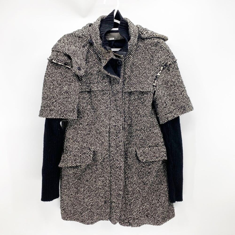 Zara Basic Tweed Full Zip Jacket Black White Marl… - image 1